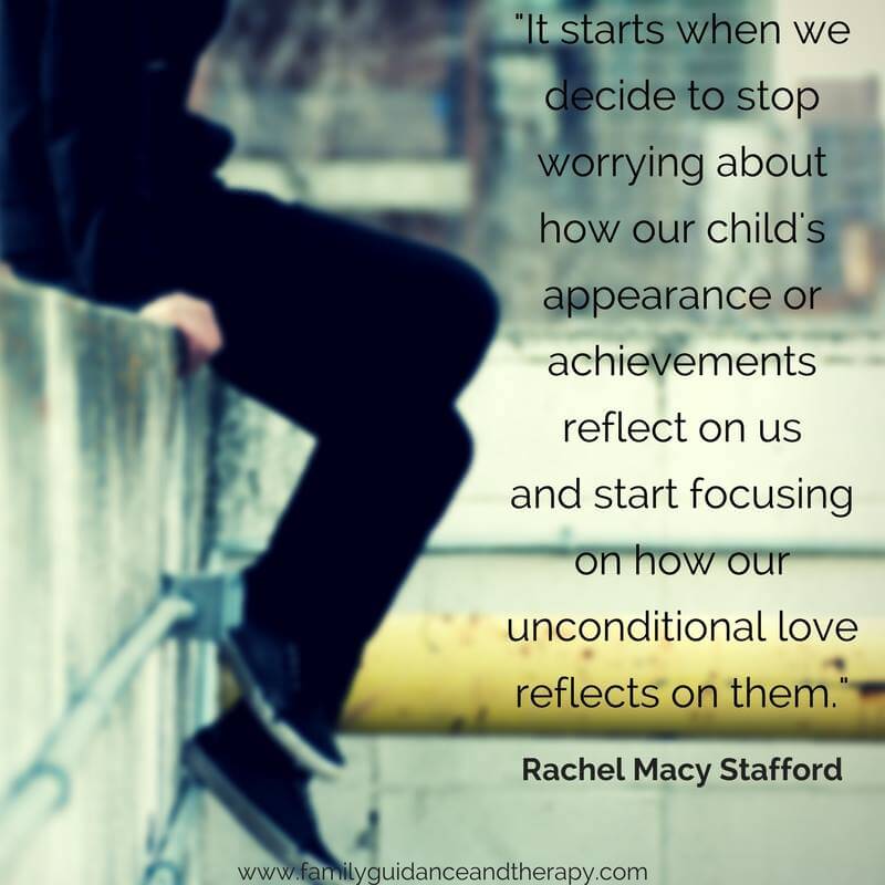 It starts when we decide to stop worrying our child's appearance or achievements reflect on us and start focusing on how our unconditional love reflects on them. - Rachel Macy Stafford